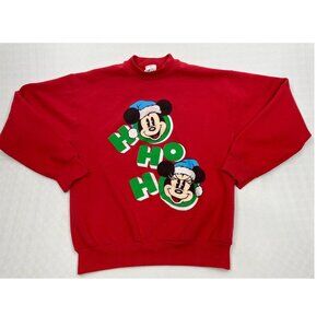 Vintage Mickey & Co Disney Men’s Large Christmas Ho Ho Ho Red Sweatshirt 1990's